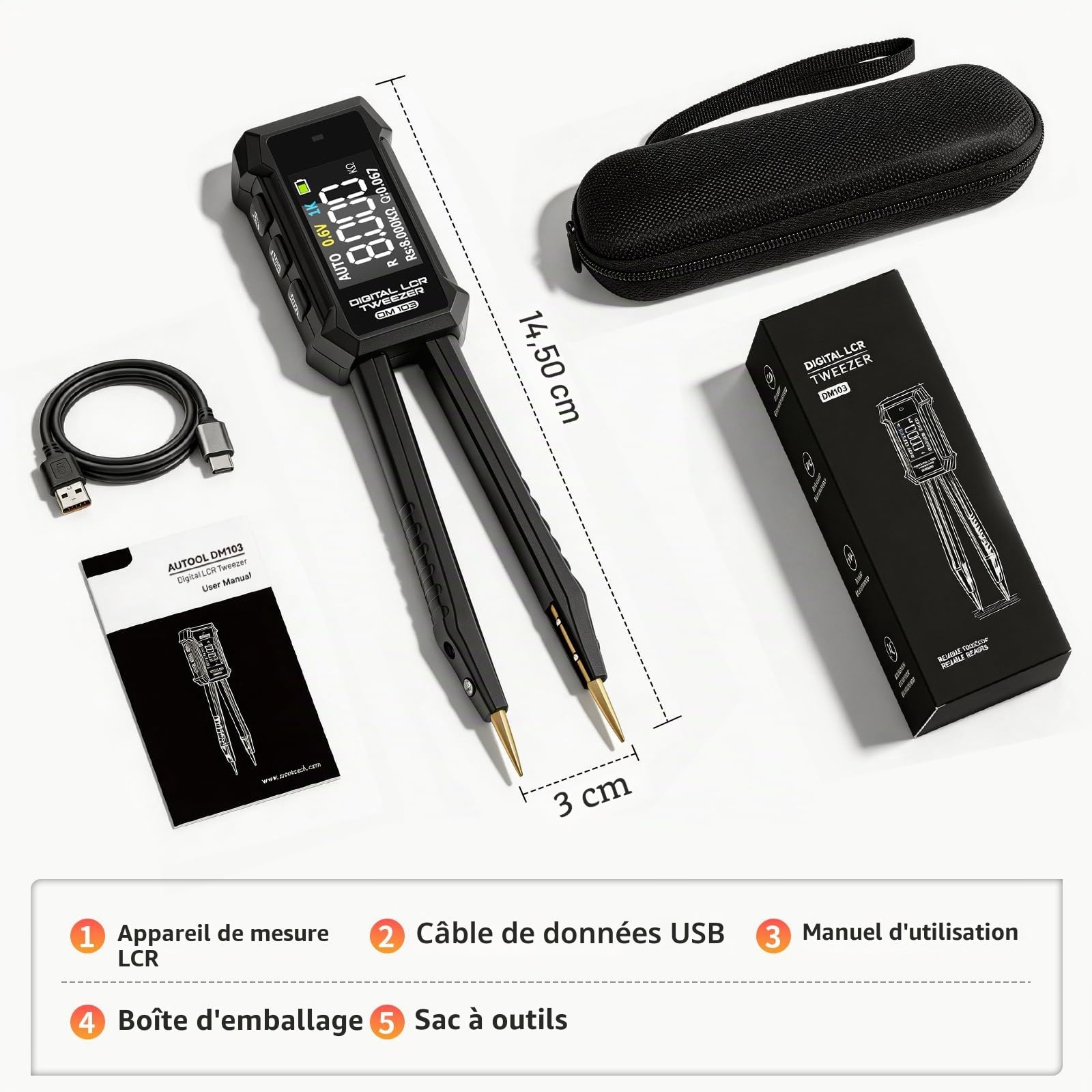400mAh DM103 Testeur LCR Pince Intelligent, Précision ±0,5%
