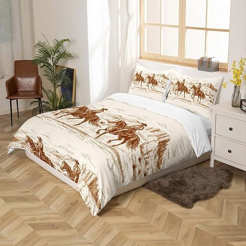 Miniatura 5 de Erosebridal Juego de funda de edredón del oeste, tamaño matrimonial, diseño de vaquero, desierto americano salvaje oeste, ilustración dibujada a