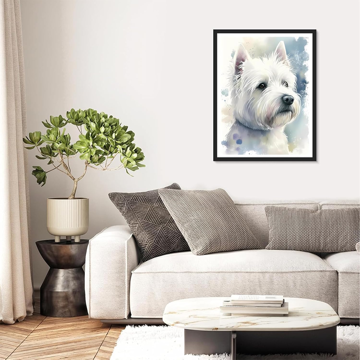 5D DIY Diamond Painting Kits Watercolor Westie, Diamonds Art Dog Cross Stitch Craft for Home Office Wall Decor 12x16 Inch image 2