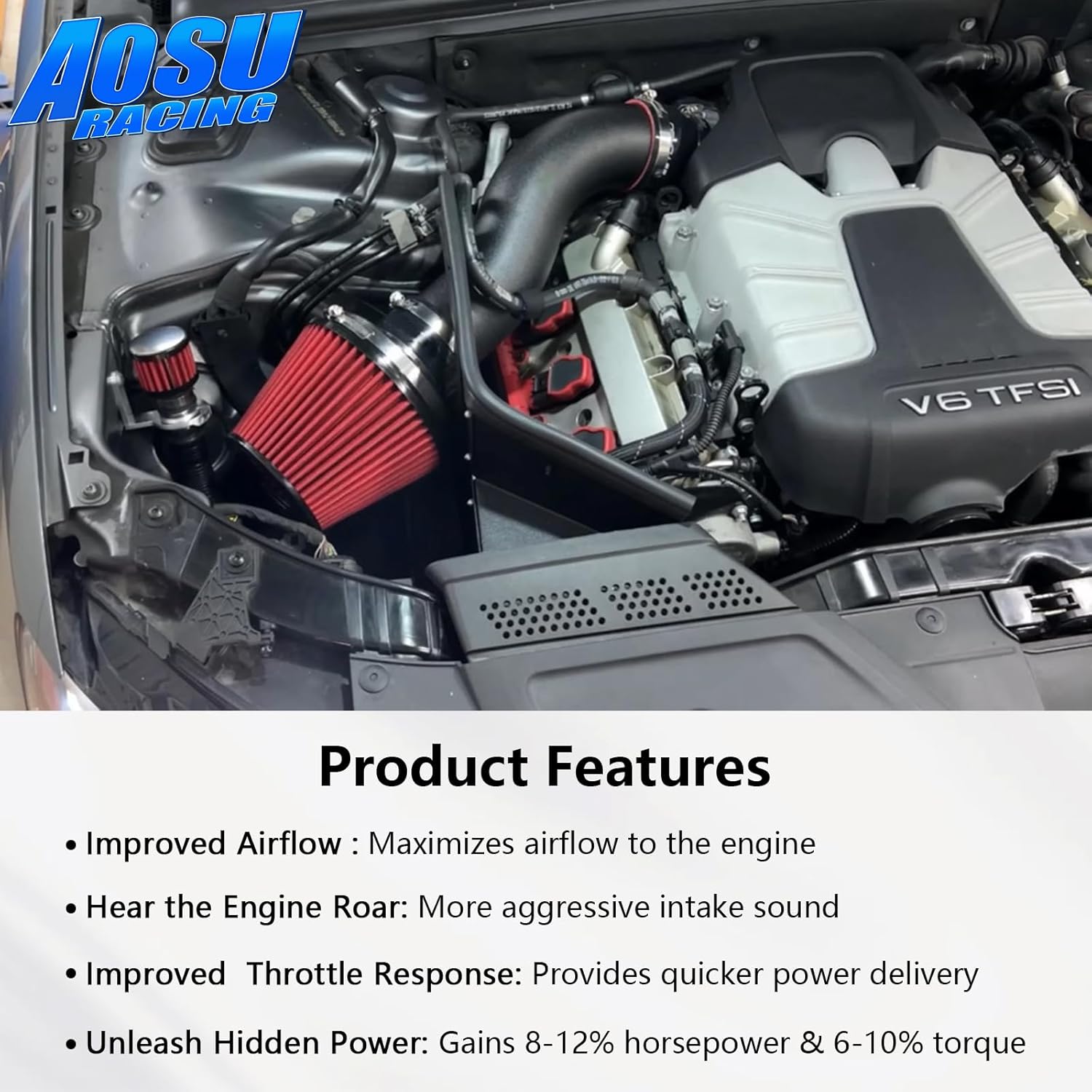 Cold Air Intake Kit Compatible with Audi B8 B8.5 S4 S5 Q5 SQ5 3.0T V6, Increases Horsepower & Torque, Improve throttle response, More Aggressive Intake Sound