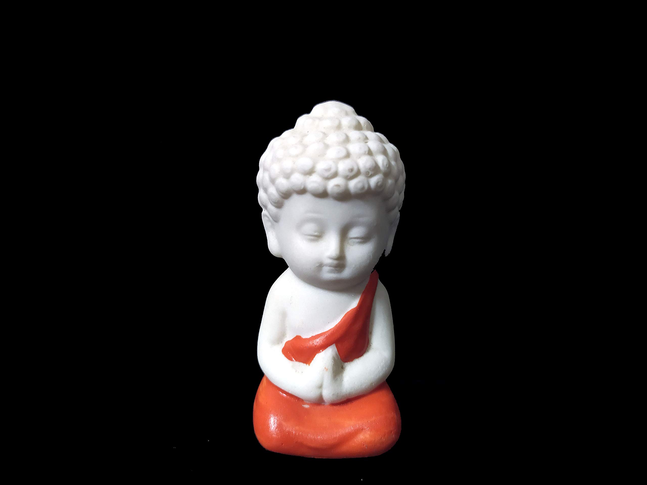 HAMLET Meditating Baby Buddha Monk Statue- Orange Color for Car Dashboard, Pooja Room, Gift Item and for Goodwill Decorative Showpiece - 8 cm (Organic Resin) - By Arya Fashion Ventures