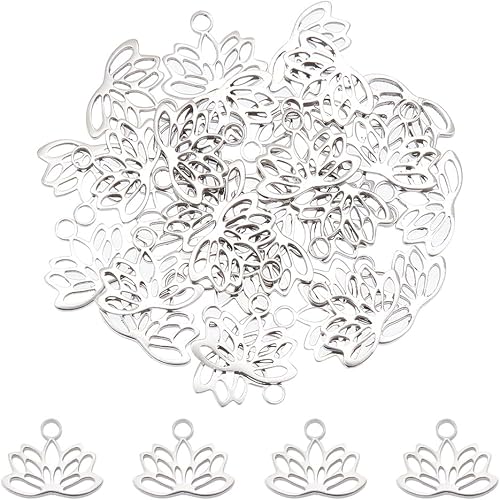UNICRAFTALE 30 dijes de loto huecos de flor de loto 304 dijes de acero inoxidable 304 dijes de yoga, dijes de loto, dijes de metal, mini dijes para