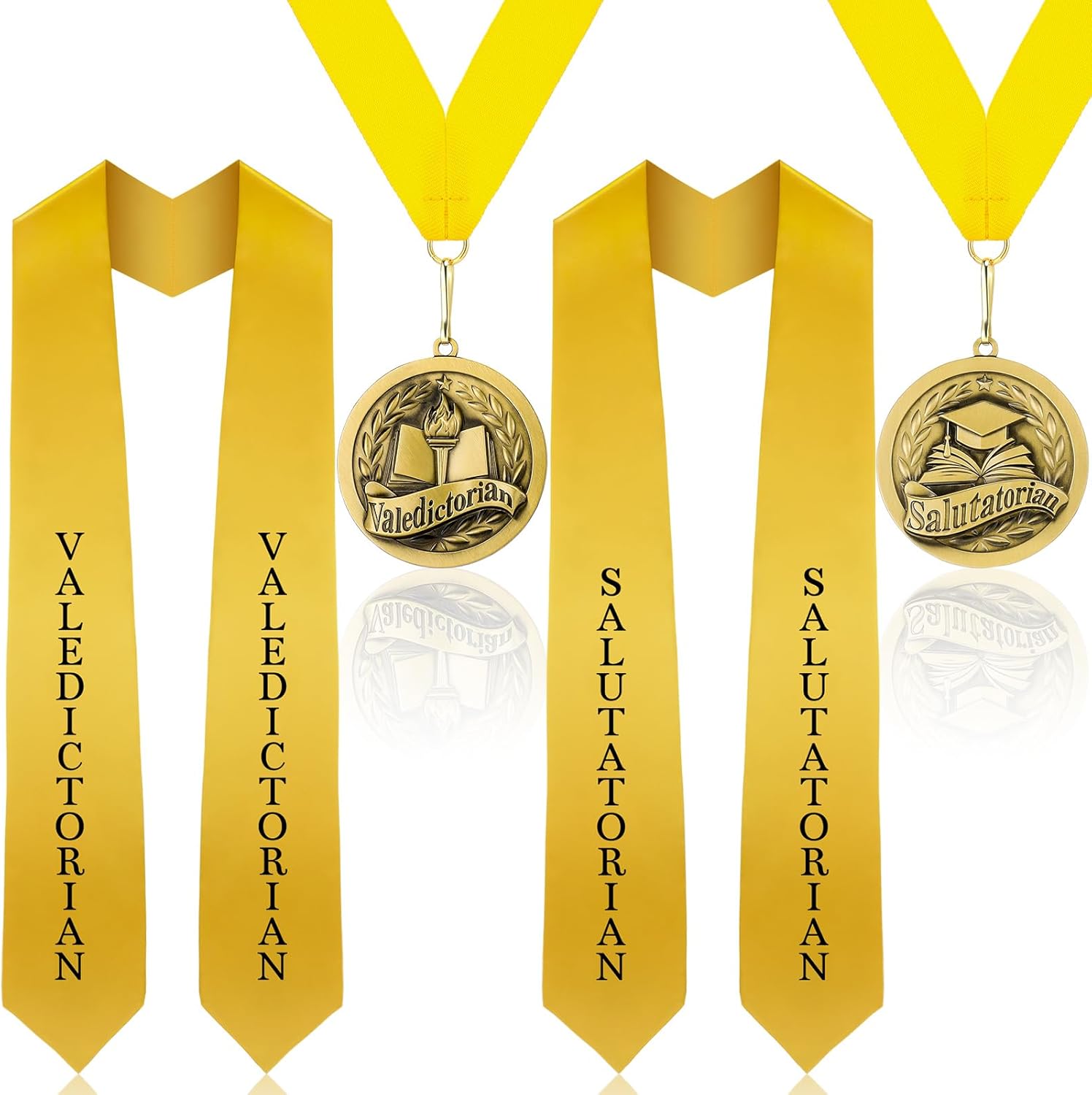 Shyyween 4 Pcs Graduation Award Medal and Graduation Stole Set 2026 Valedictorian Salutatorian Graduate Stole and Award Medal with Gold Grosgrain Ribbon for Students
