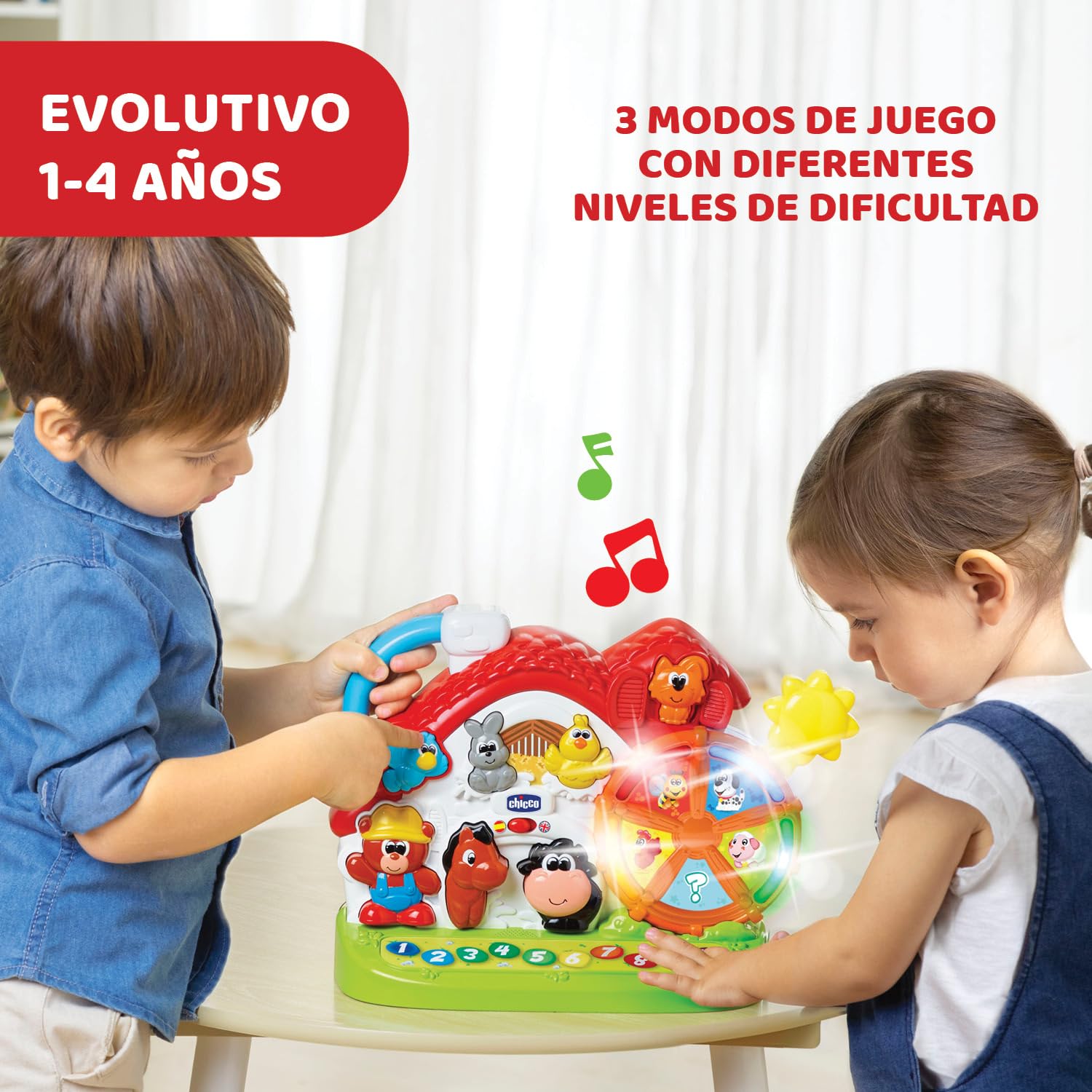 Chicco Granja Parlante, Centro de Actividades Bilingüe para Niños, Aprende Animales, Números y Colores, Modos de Juego Evolutivos con Canciones y Curiosidades