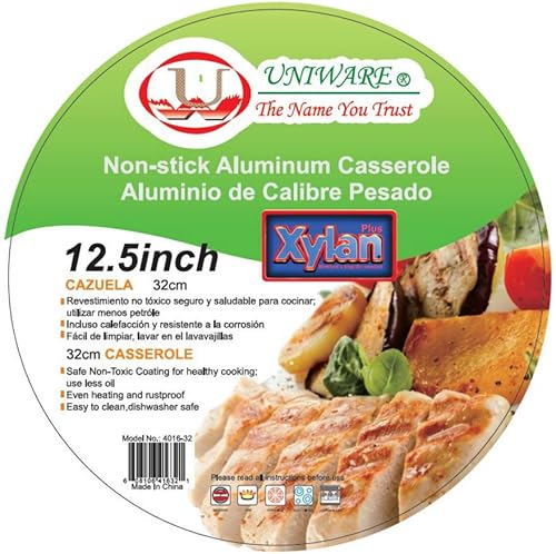 Miniatura 3 de Uniware Olla de aluminio antiadherente con tapa de cristal, color negro (12.5 pulgadas)