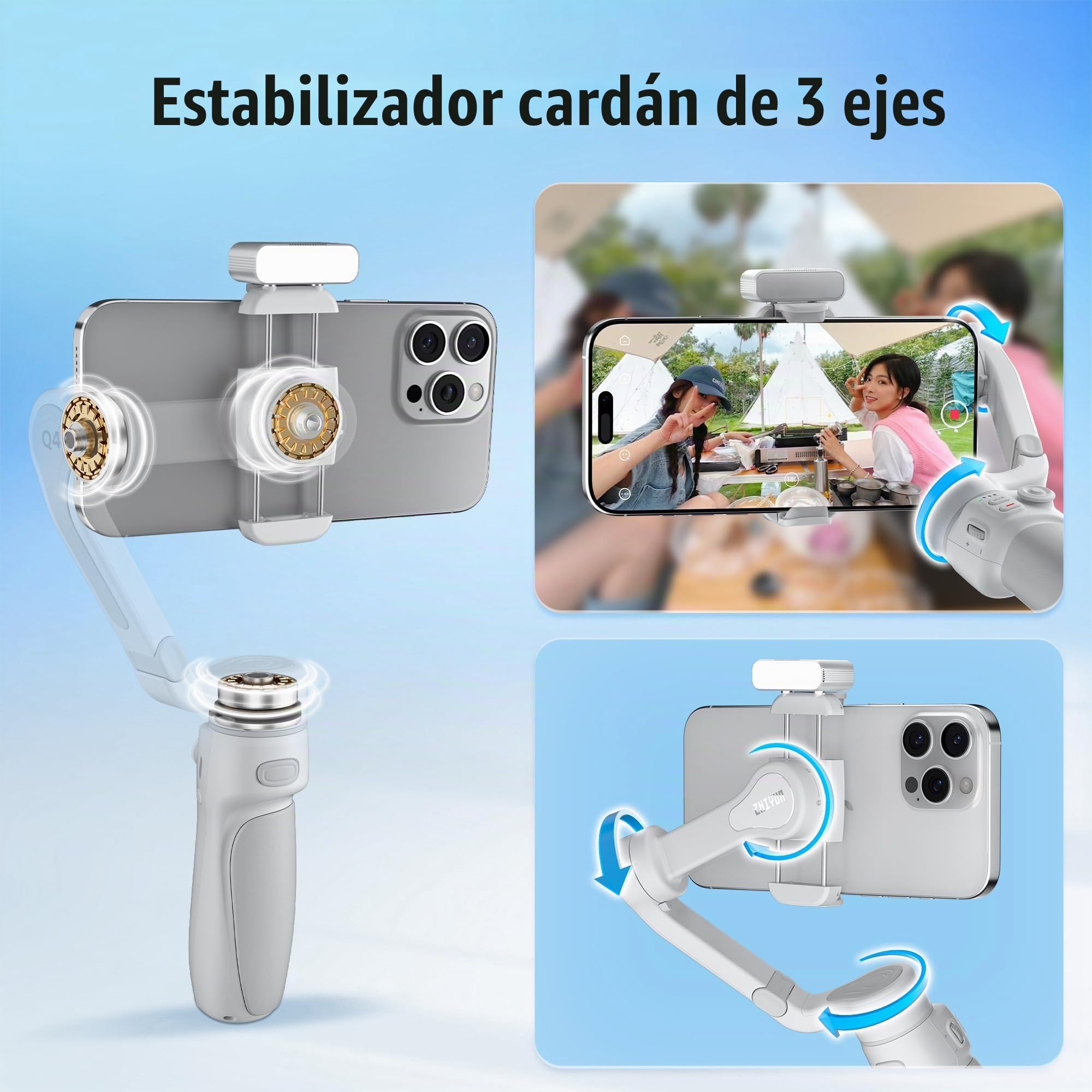 ZHIYUN Smooth Q4 Combo [Oficial] Gimbal Estabilizador para Móvil, Palo Selfie con Luz de Relleno Magnética, Varilla de Extensión de 215 mm, Trípode