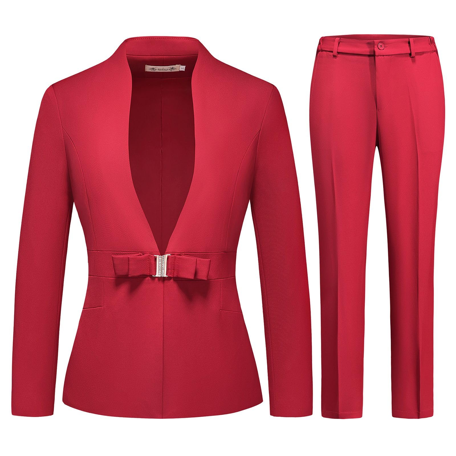 MODFUL Womens Business Pant Suit Set 2 Piece Slim Fit Blazer Jacket One Button Buckle Closure Lady Work