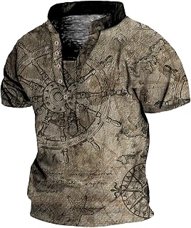HUNUBU Men's Casual Button-Down Shirts 2023, Easy Spring Tops Mens Work Bubble Hem Cool Short Sleeve Shirts Polyester Fit Zip Printing V-Neck Tops Mens