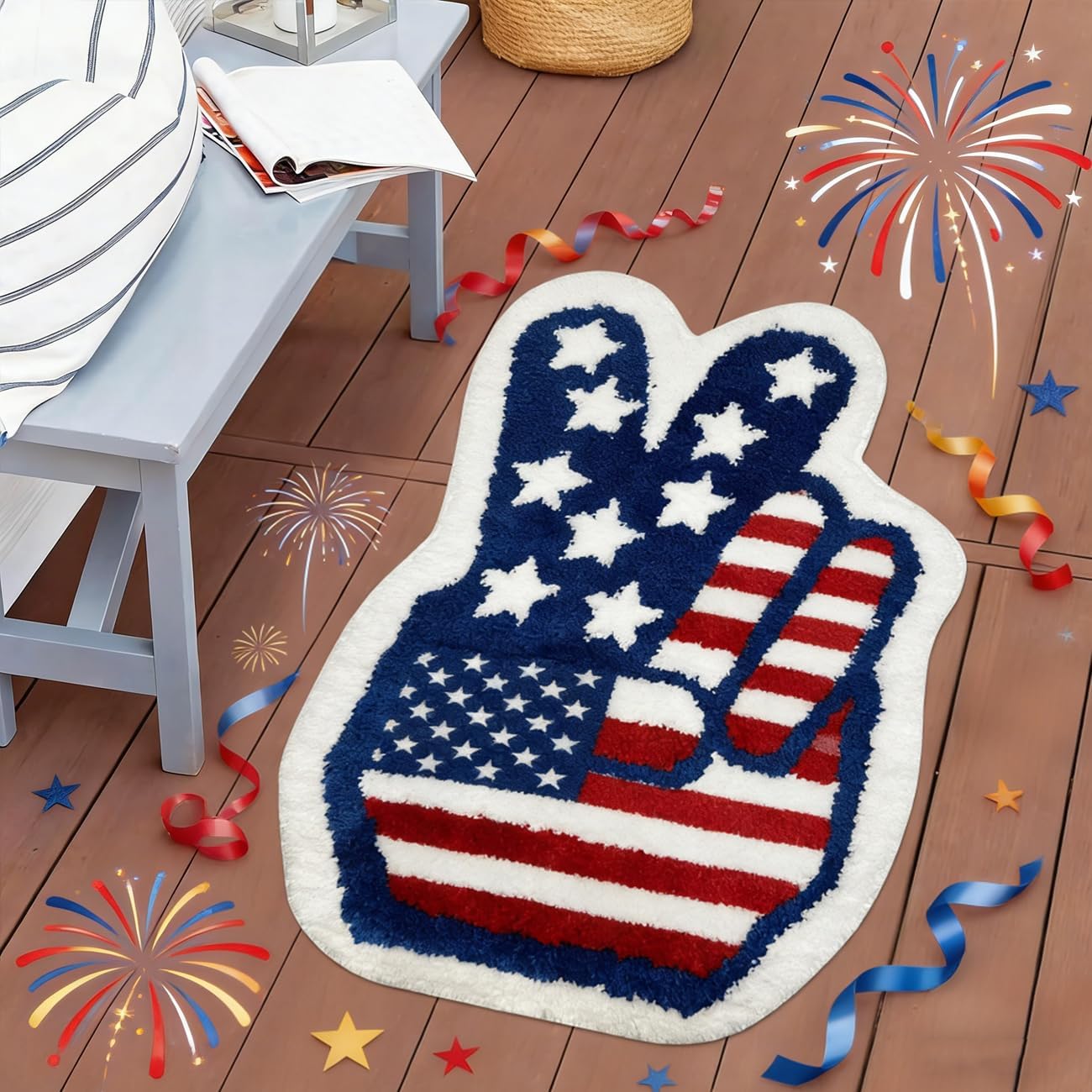 4th of July Independence Day Bathroom Rugs Stars Stripes Flag Bath Mat Extra Soft Non Slip Water Absorbent Shower Rug Patriotic Decorations Welcome Doormat, 19" x 27"