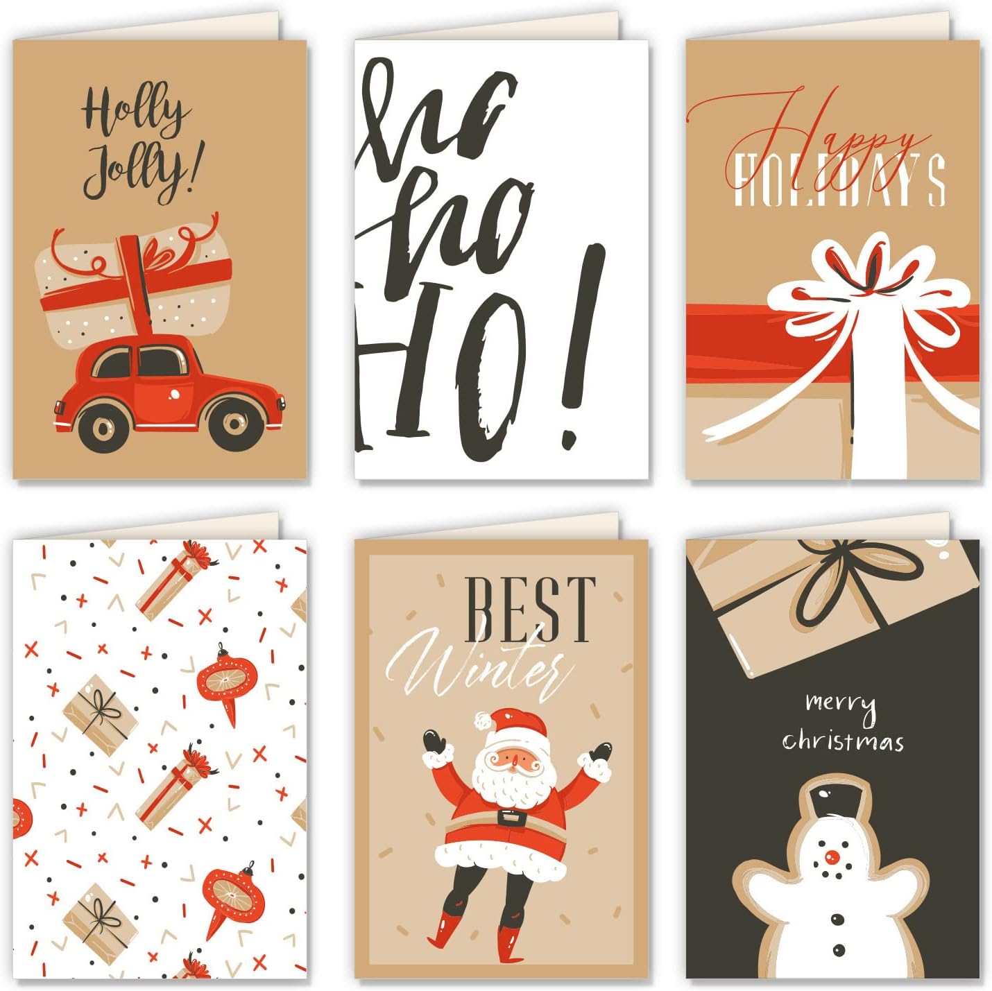 12 Pack Small Size Merry Christmas Greeting Cards & Envelopes, 4" x 6" Size, Merry Christmas Cute Holiday Style Colorful Cartoon Greetings Cards, Pack of 12, 2X6-571