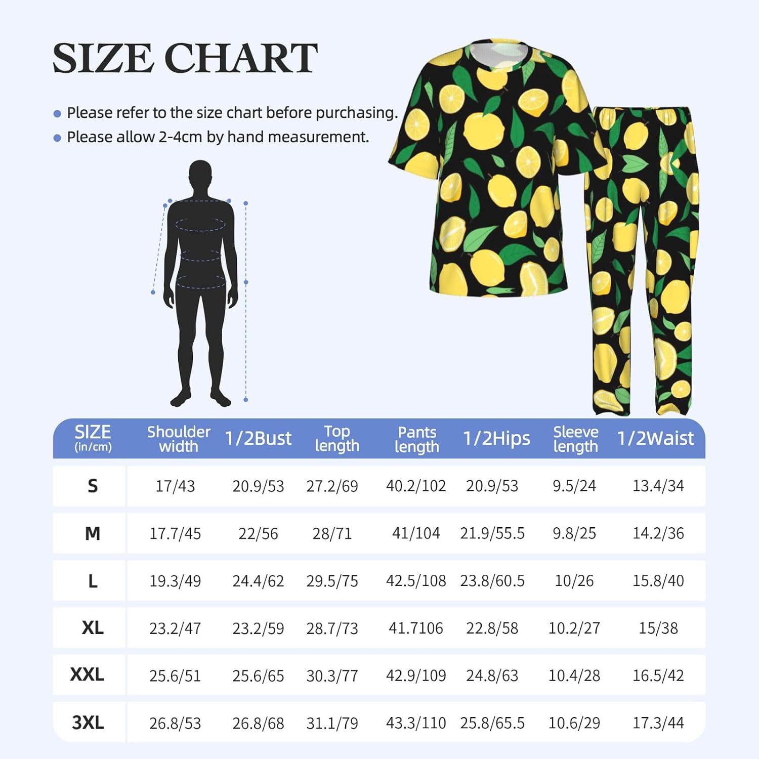 Men'S 2 Piece Loungewear Pajama Set Lemon Fruit Print Short Sleeve Tee Top And Pants Set S-3xl