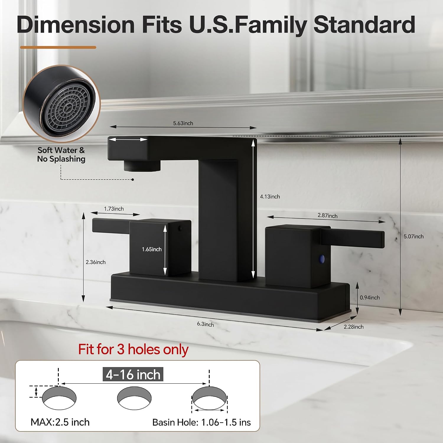 Bathroom Faucets for Sink 3 Hole, 4 inch Lead-Free Matte Black 2 Handle Sink Faucet for Lavatory, Washbasin, Vanity, Commercial, Widespread Faucet with Deck, Pop-up Drain and Supply Hoses