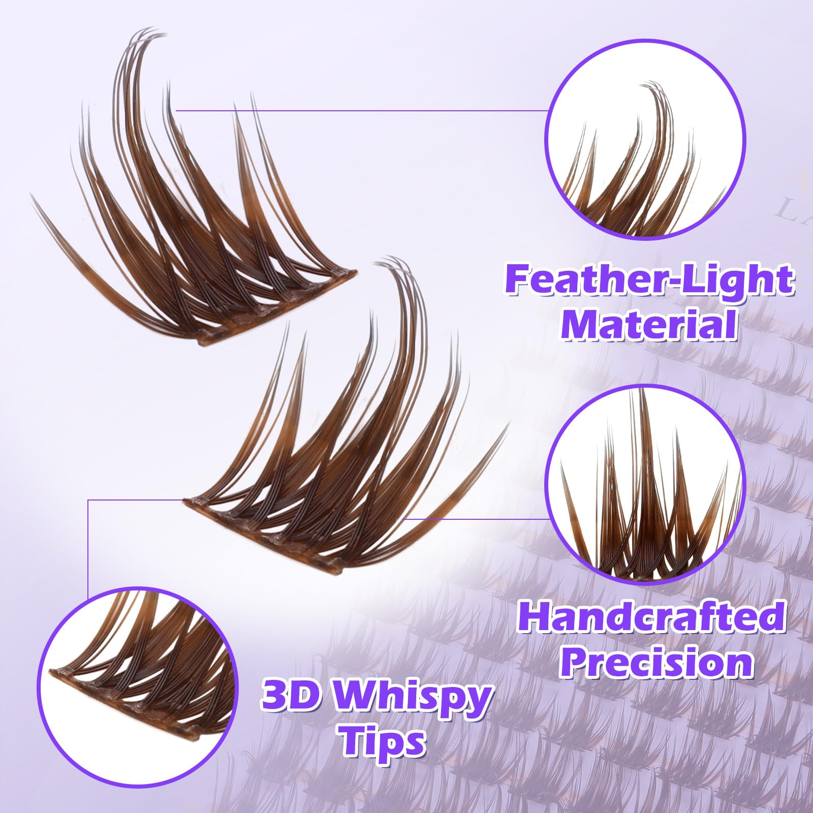 Arison Lashes Brązowe rzęsy w kępkach Manga Pojedyncze przedłużanie rzęs DIY Cosplay Rzęsy (Brown Fluff-D-9-16Mix)
