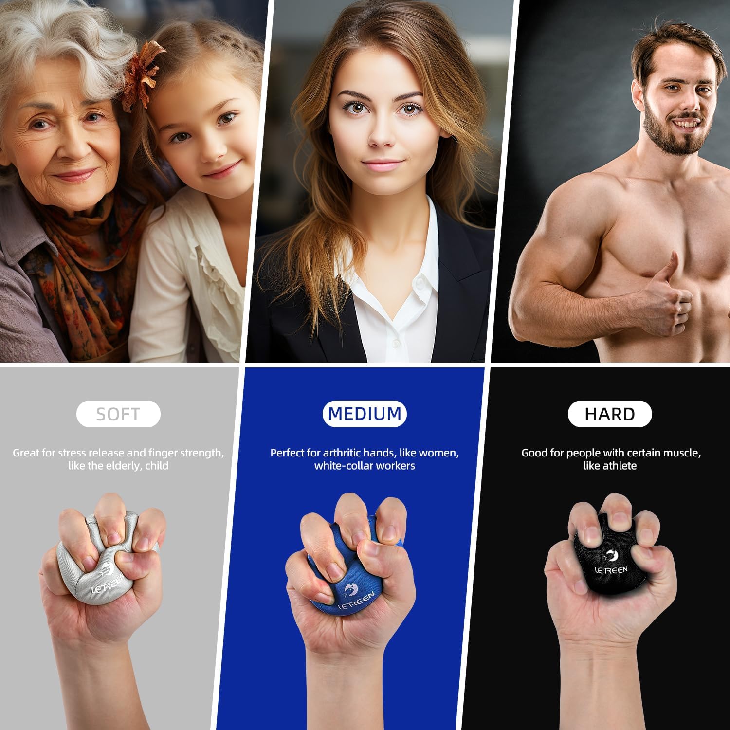 3 Pack Stress Ball for Adults and Kids, Hand Exercise Gel Stress Balls, Anti Stress Squeeze Ball for Anxiety Relief, Stroke Rehabilitation, Grip Strength, Wrist Support, Resistance Training