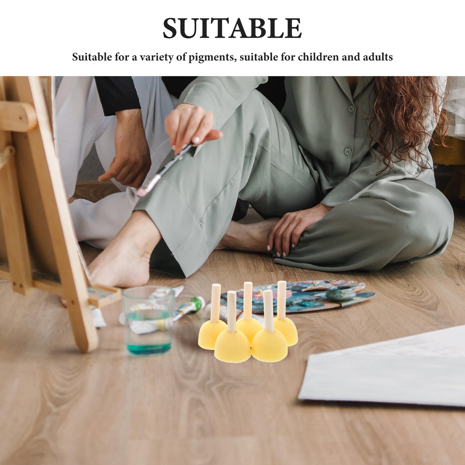 iplusmile Juego de 40 Pinceles de Espuma Reutilizables con Mango de Madera, Esponjas Redondas de 5 Cm para Pintar Manualidades Infantiles, Proyectos Escolares y Arte DIY