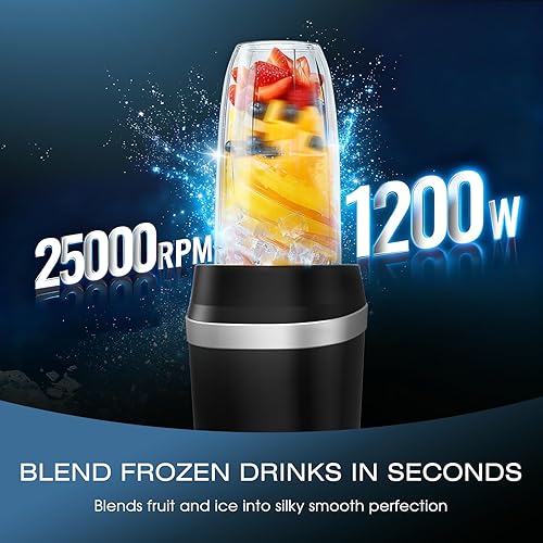 Miniatura 2 de Nahida Licuadora para batidos, licuadora de batidos de 1200 W para triturar hielo, licuadoras con (2) cuchillas de 6 aletas, licuadoras personales