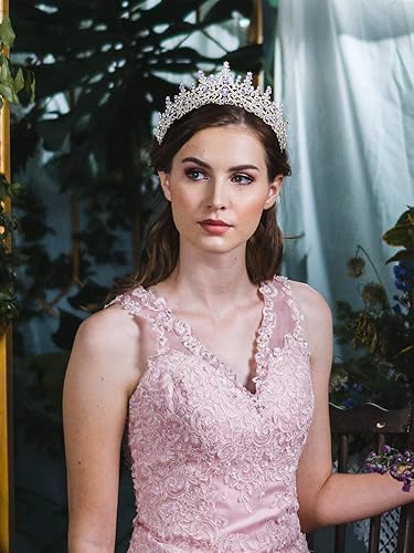 Miniatura 3 de SWEETV Corona de boda de cristal para mujeres y niñas, diadema de corona de reina, accesorios de diadema de princesa con diamantes de imitación