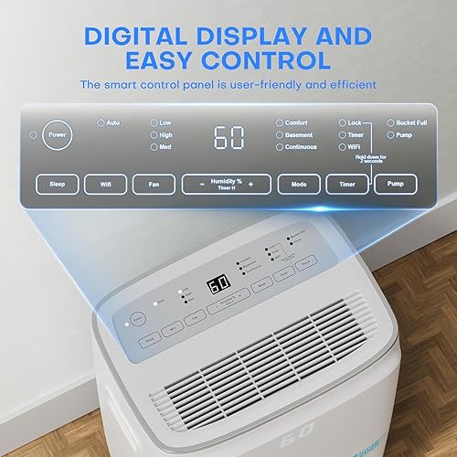 Miniatura 5 de TABYIK Deshumidificador Energy Star 2025 de 4500 pies cuadrados, máximo 80 pintasdía (estándar de 60 pintasdía), deshumidificador inteligente WiFi