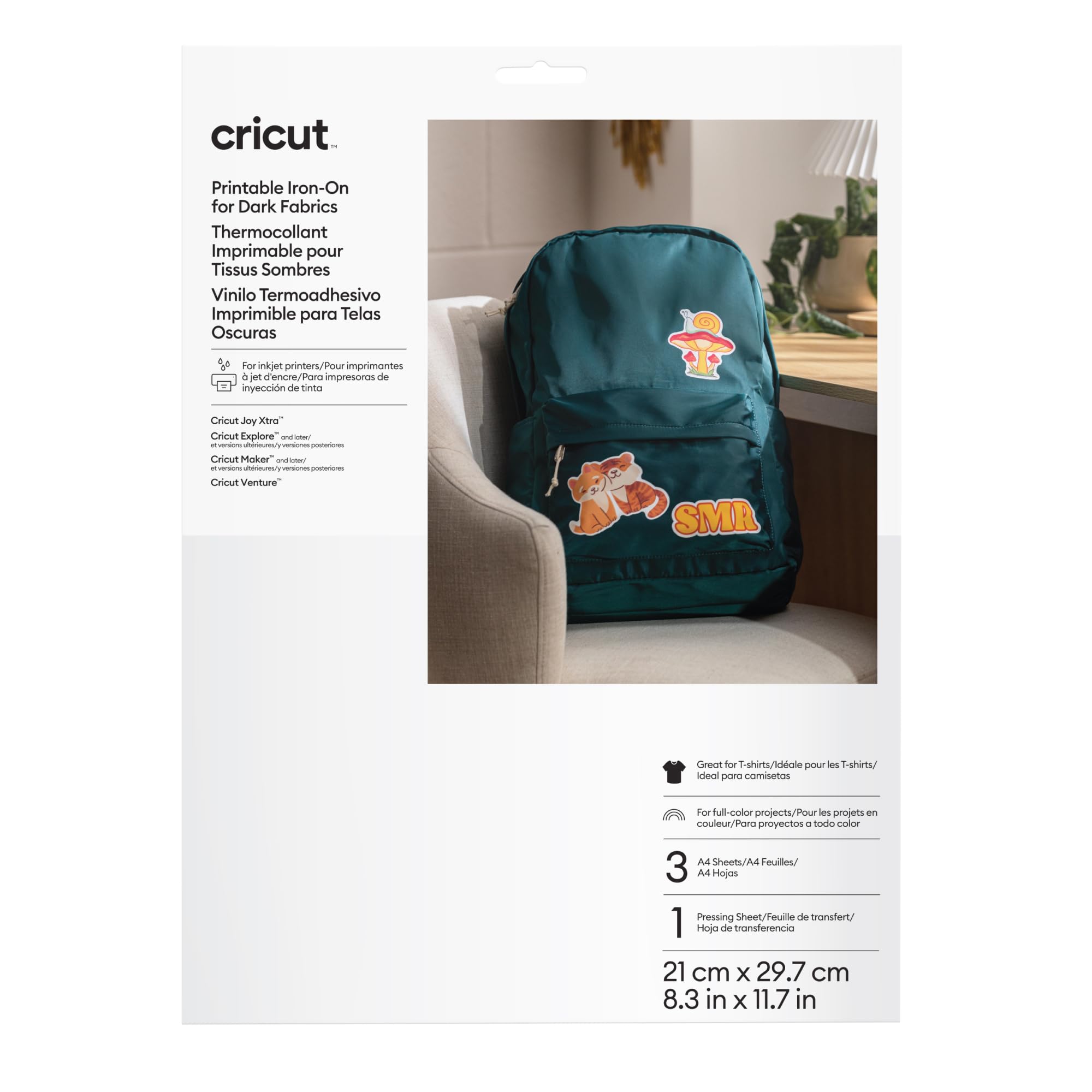 Cricut Printable Heat Transfer Vinyl | 5 Sheets | A4 | Waterproof HTV Iron-On Paper for Inkjet Printers | Compatible for Light Fabrics