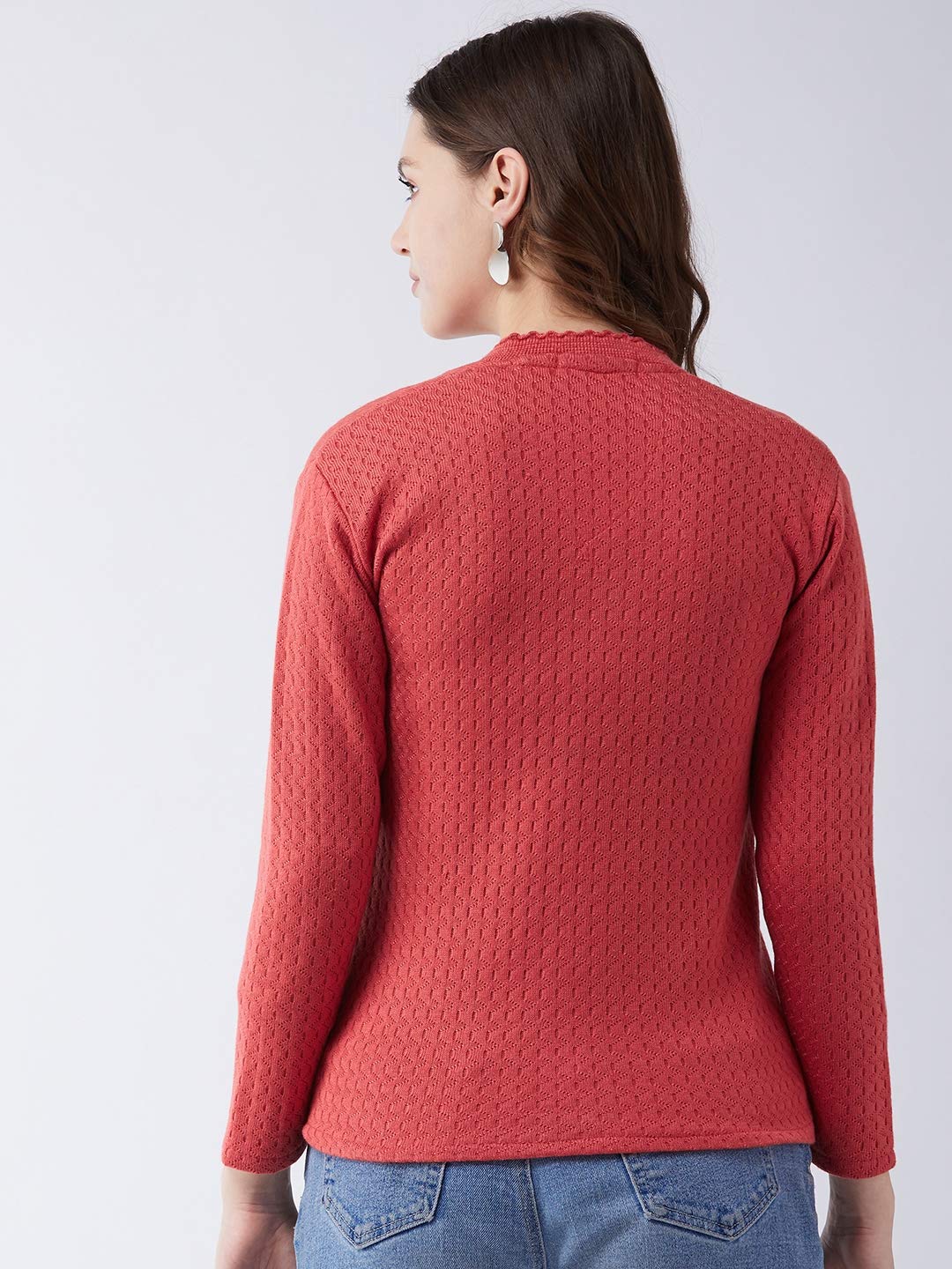Pivl Self Design V Neck Casual Women Sweater (X-Large, Peach) - Image 5 thumbnail