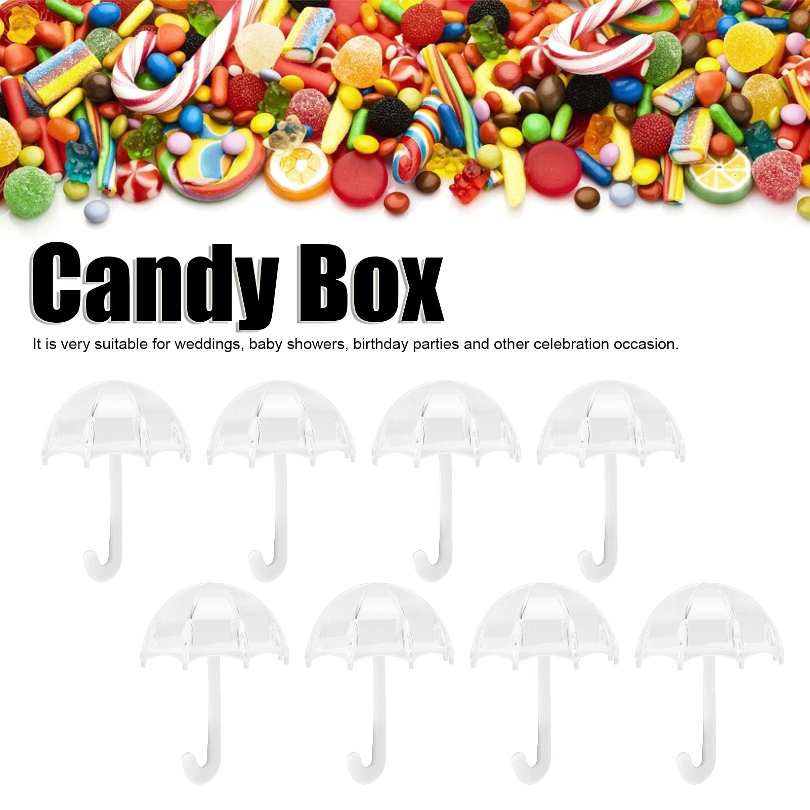 Candy Box,12Pcs Umbrella Shape Candy Box Plastic Candy Case Container Wedding Decoration Party Supplies(white)