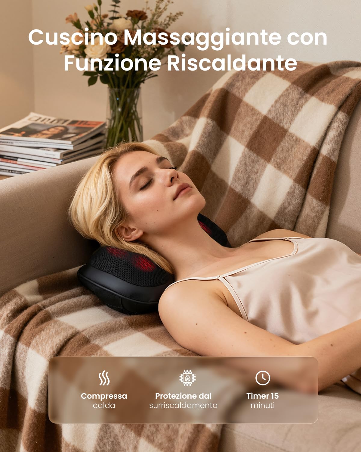 RENPHO Massaggiatore Schiena e Collo, Massaggiatore Cervicale con 3 Velocità, 3D Shiatsu Massaggiatore Cervicale, Cuscino Massaggiante con Riscaldamento, Massaggio Muscolare, Uso a Casa Ufficio