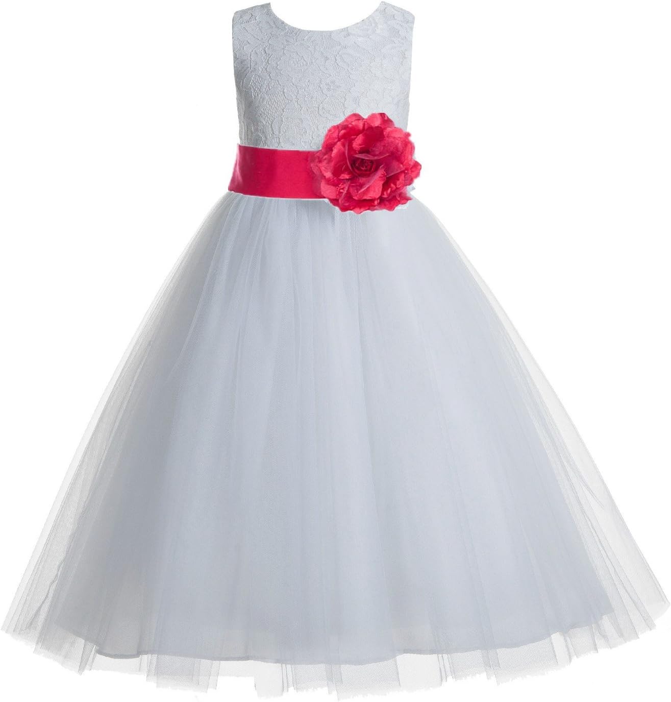 White Floral Lace Heart Cutout Flower Girl Dresses Christening Dresses 172T