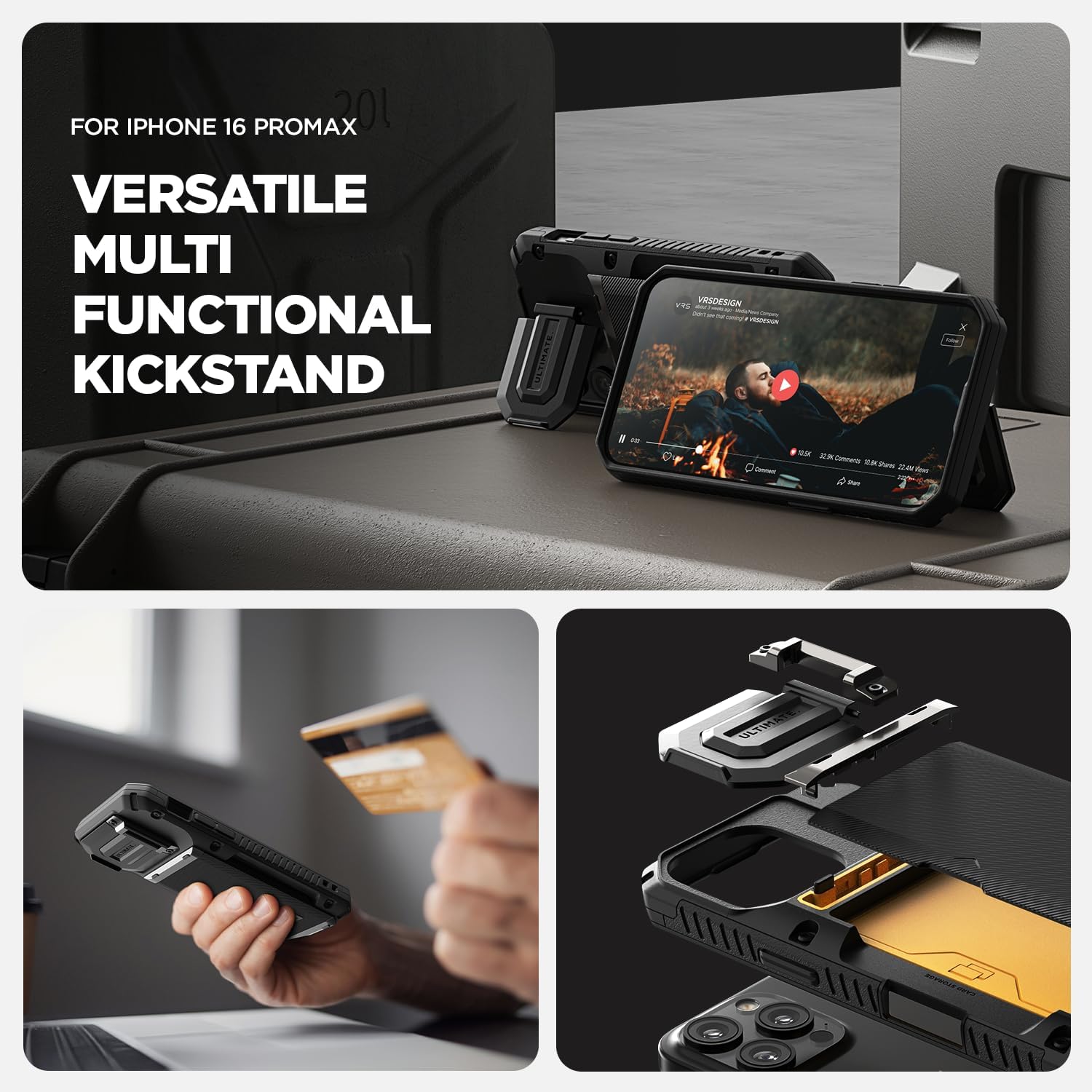 VRS DESIGN Damda Glide DuoGuard for iPhone 16 Pro Max Phone Case (2024), Premium Sturdy Fully Covered Camera Lens Protection Cover Card Holder Wallet Case (Groove Khaki) - Image 6