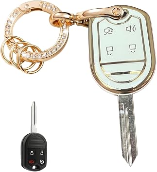 Keyless Entry Systems Key for Ford Key Fob Cover Shell with Keychain Fit for Ford F-150 F-250 F-350 F-450 Flex Explorer Escape Ranger Fusion Econoline Mercury 4A-Button Gold-White