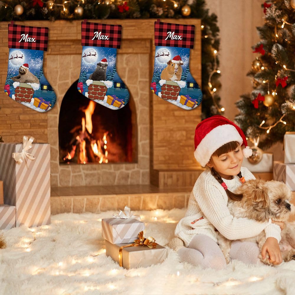 Sunnyglade 3-Pack Christmas Stockings – 17.5 Inch Santa, Snowman, Reindeer Characters, Burlap With Fluff Trim – Holiday Decor - View #8