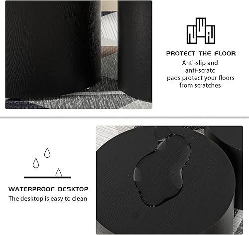 Miniatura 8 de Juego de 2 mesas de centro redondas, mesa auxiliar anidable y mesa auxiliar de madera con tambor circular pequeño para sala de estar y oficina, sin