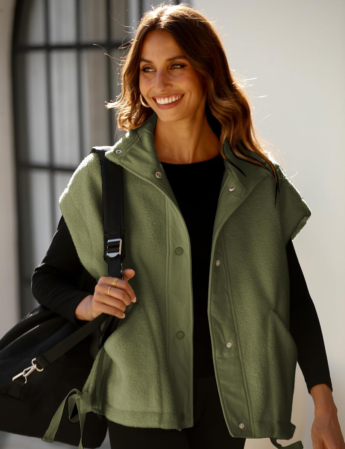 Women Oversized Fleece Vest Trendy Sleeveless Button Down Fuzzy Sherpa Jacket Winter Warm Outerwear Vest with Pockets - Image 3