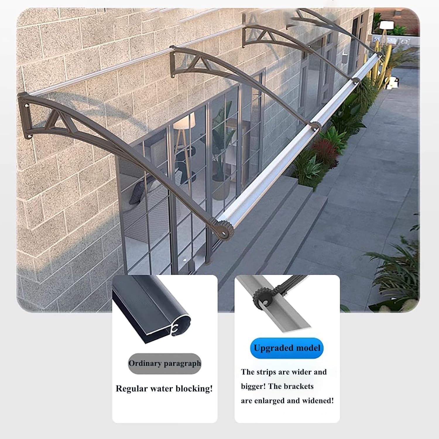 Awning for Door Entrance, Window Awning with Plastic Steel Bracket,Outdoor Door Patio Canopy,Polycarbonate Cover Front, Window Awning Door Canopy,Front Door Canopy (Size : 60 * 80c