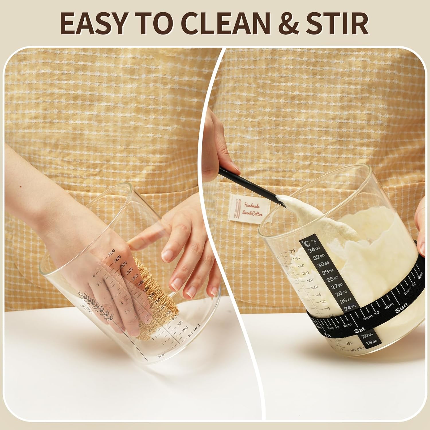 50oz Sourdough Starter Jar, Wide Mouth Sourdough Jar, Large Capacity Sourdough Bread Starter Kit with Lid, Band, Date Tracker, Temp, Sourdough Starter Kit for Sour Dough (1 Pack) - Image 3