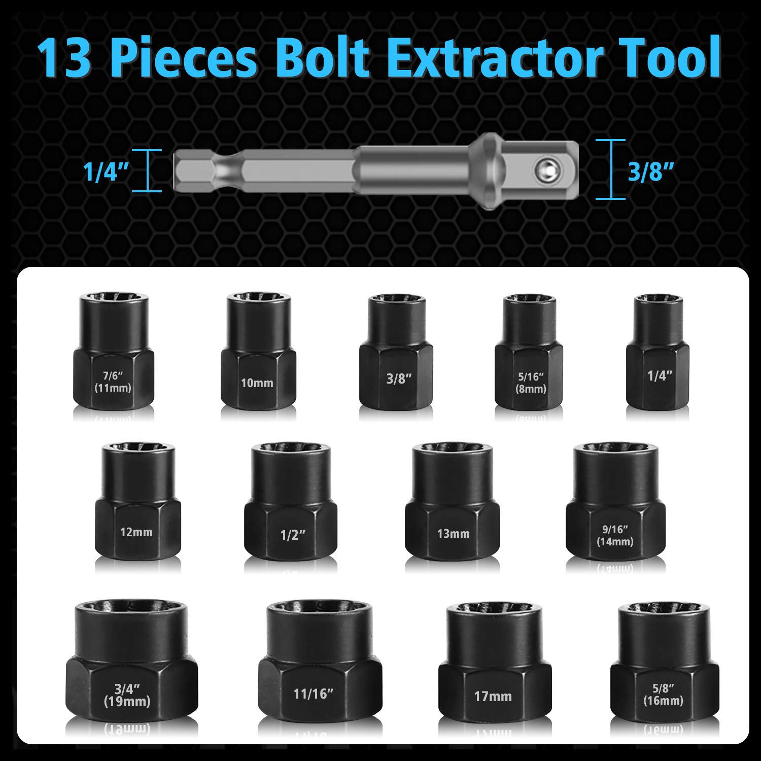 13 Piece Extraction Socket Set Impact Bolt & Nut Remover Remove