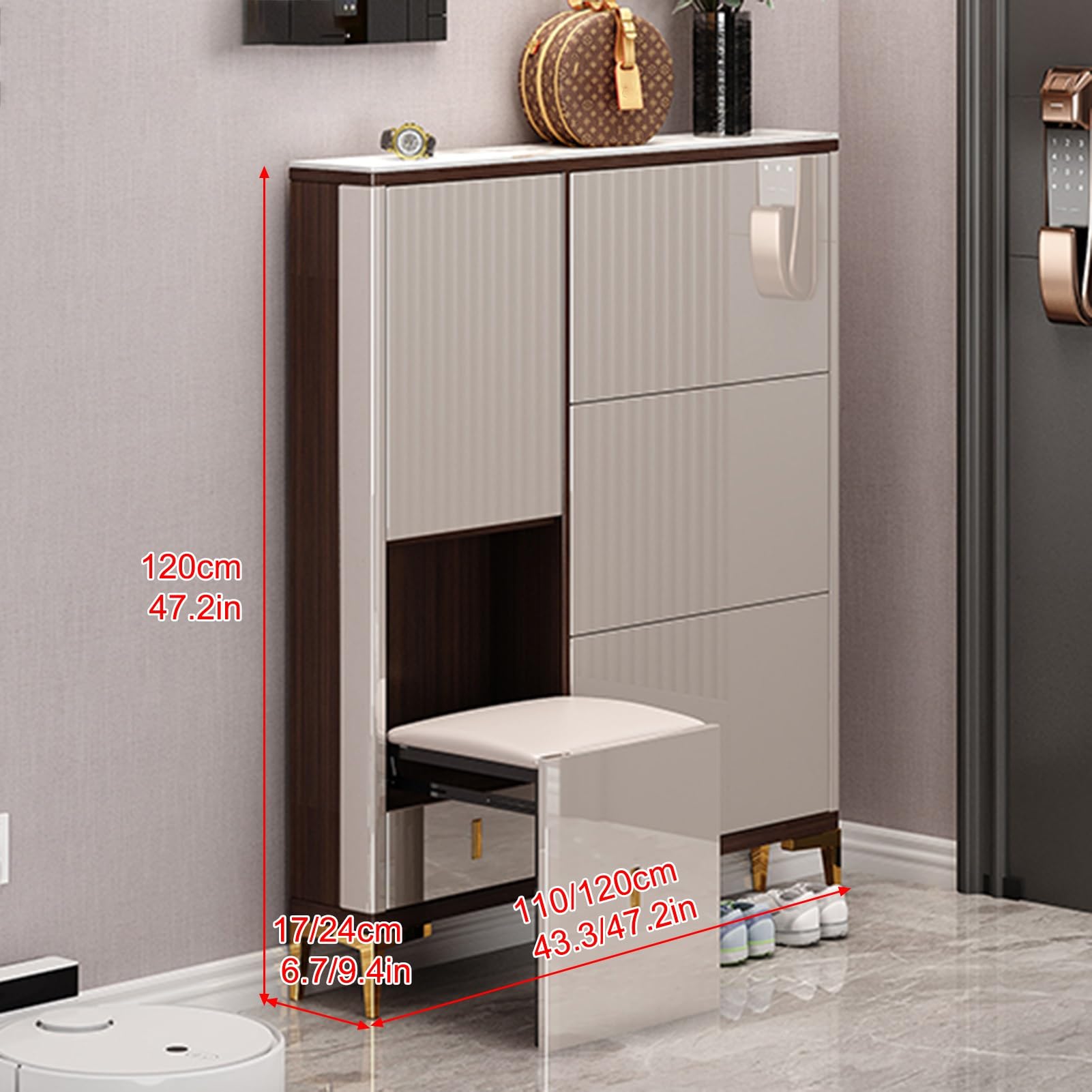 Schuhschrank, Schuhkommode, Platzsparend Regal für Schuhe, Multifunktional Schuhablage Schuhaufbewahrung, Schuhschränke für Flur Oder Eingangsbereich(120x110x24cm/47.2x43.3x9.4in)
