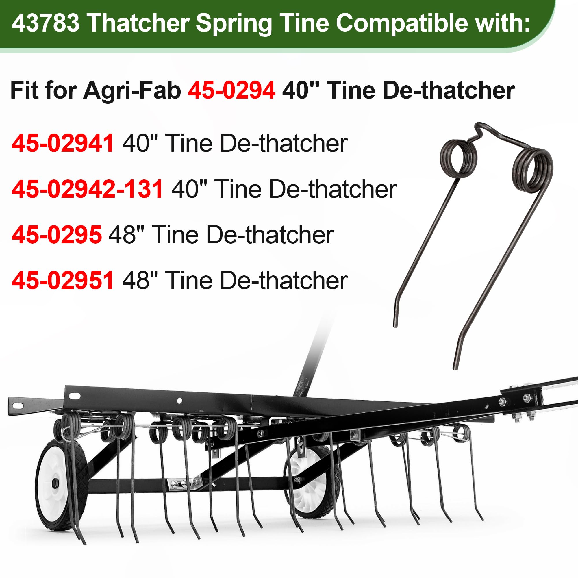 43783 Dethatcher Ersatzfederzinken für Agri-Fab Rasenentfeuchter, 8er-Pack Rasentraktor Dethatcher Aufsatz Dethatcher Zinken Ersatz Ersatzteile für Agri-Fab Craftsman De-Thatcher