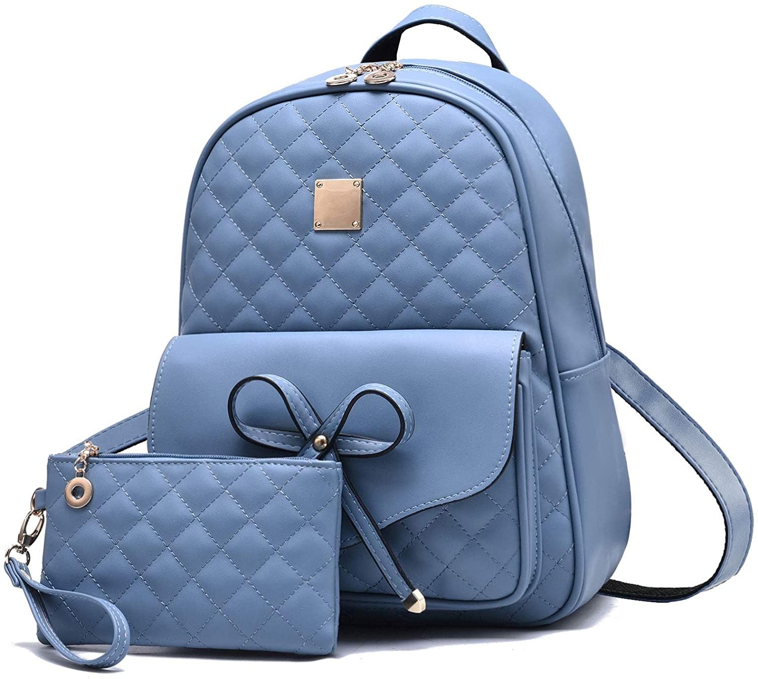 floki Girls Bowknot 2-PCS Fashion Backpack Cute Mini Leather Backpack Purse for Women (sky blue) (B0D1MXBLCY) Amazon Price History, Amazon Price Tracker