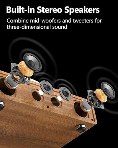 Vista 2 de Vinyl Record Player with Built in HiFi Speakers, Bluetooth Belt Drive Turntable for Vinyl Records with Magnetic Cartridge, Auto Stop and Warm Light