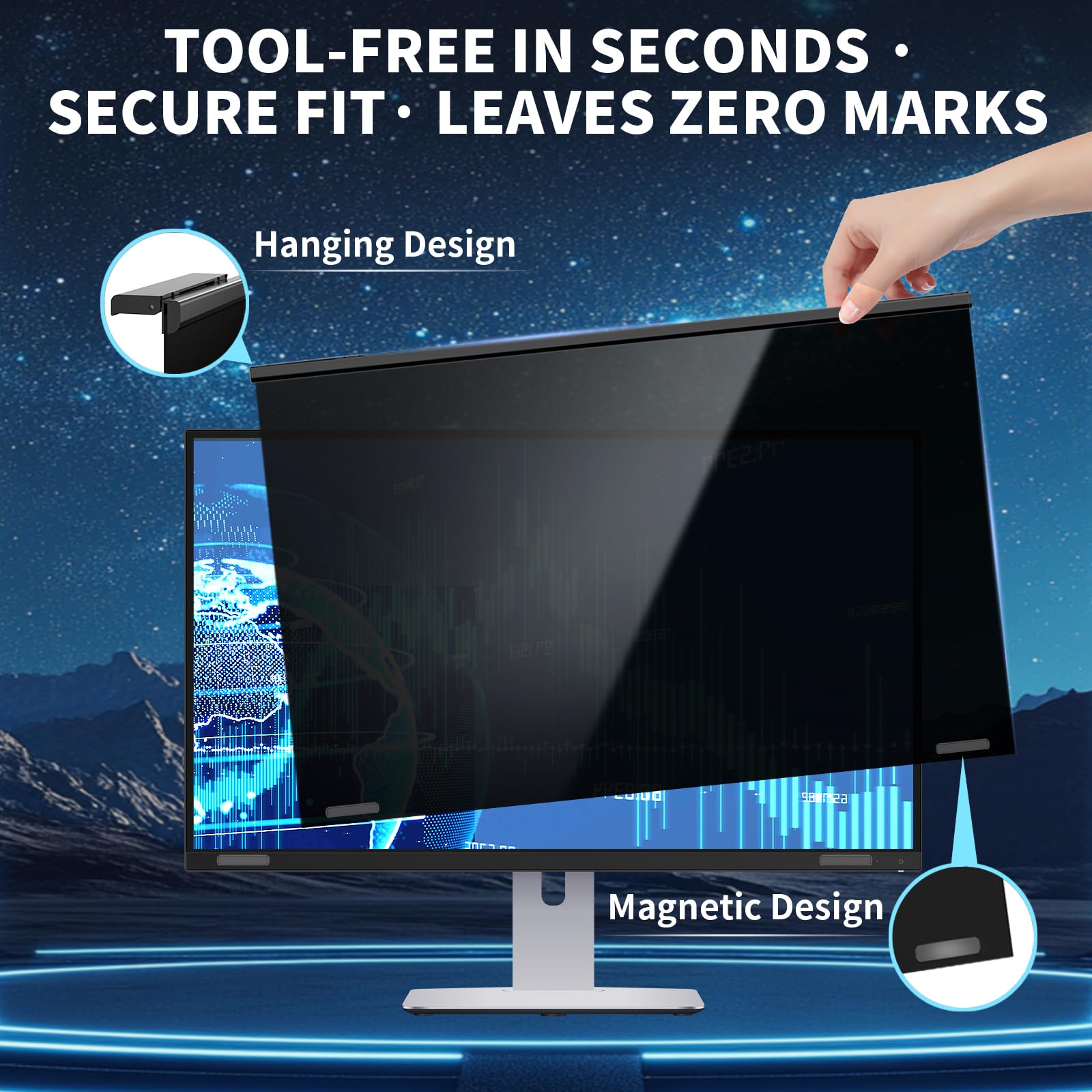 Pellicola protettiva per schermo da 27 pollici, magnetica, antiriflesso, antigraffio, filtro luce blu per monitor di computer, facile da agganciare alla privacy, per schermi da 27"
