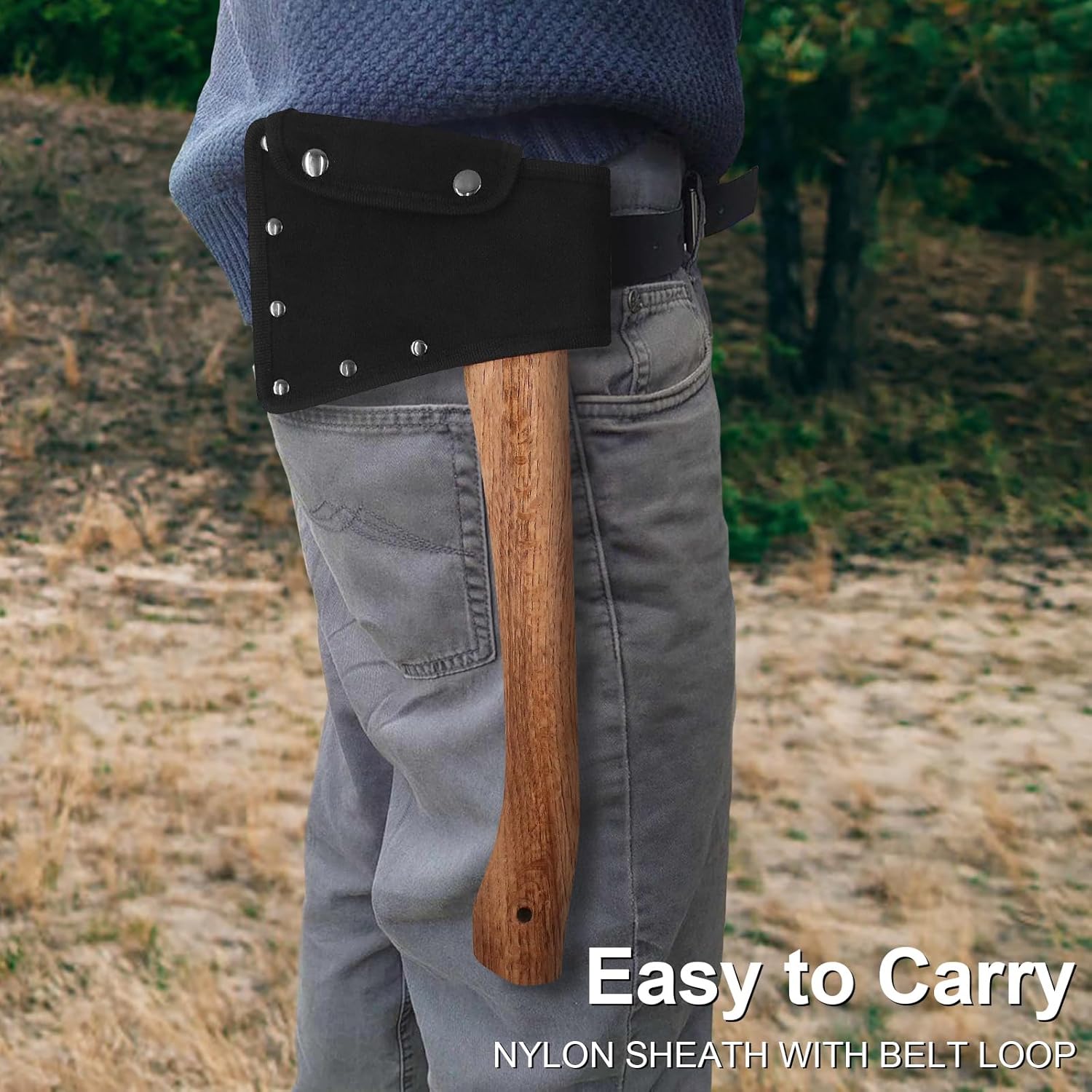 Camping Hatchet, 14.4" Survival Throwing Axe with Sheath, Survival Hatchet with Ergonomic Wood Handle for Camping, Chopping and Hiking - Image 7