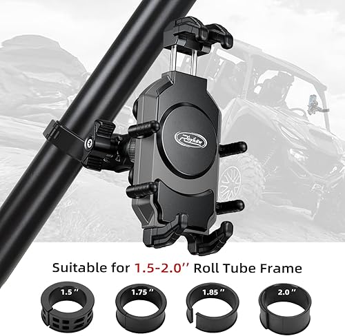 Miniatura 2 de Roykaw Soporte para teléfono UTV ATV con amortiguador de vibraciones, soporte de barra antivuelco antirrobo resistente para teléfono celular,