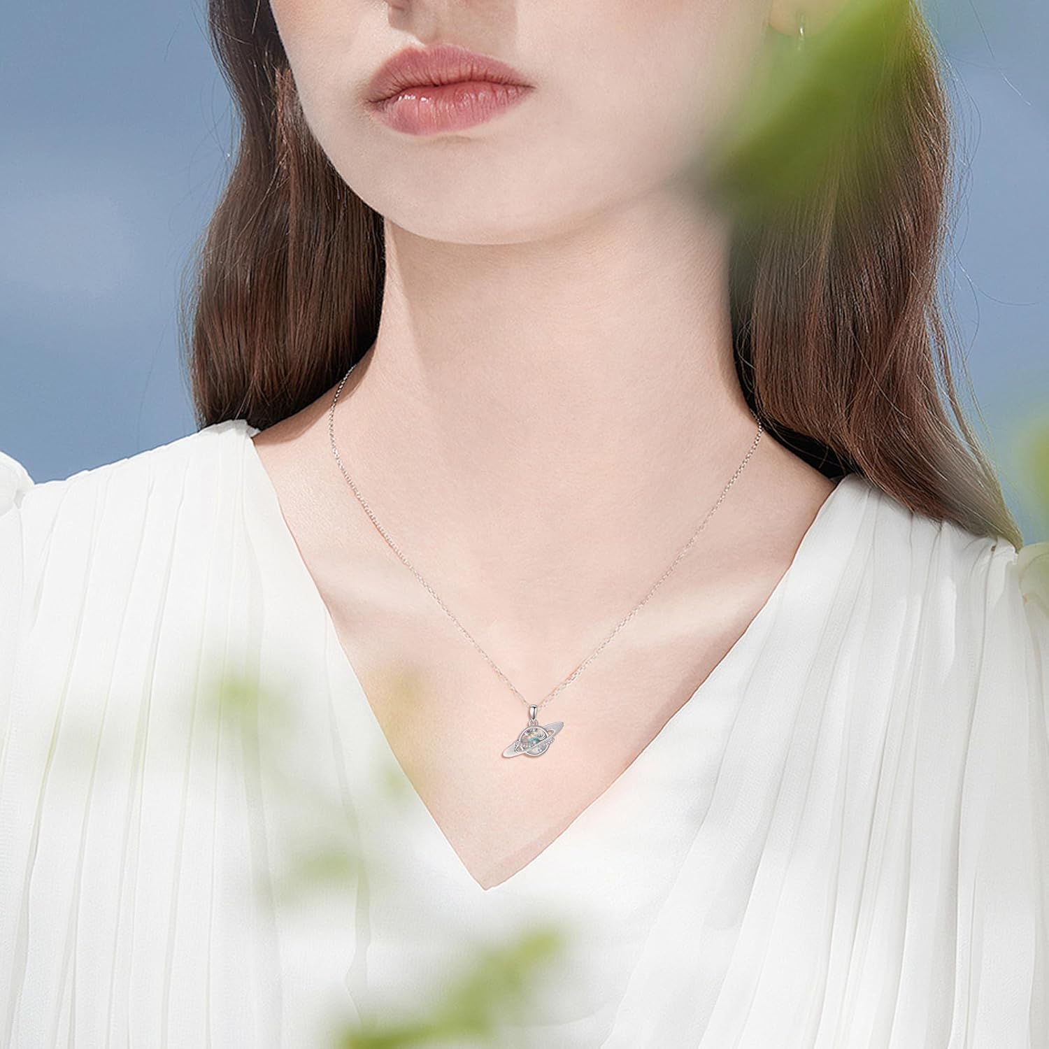 Saturn Necklace 925 Sterling Silver Planet Opal Pendant Necklace Moon Star Saturn Necklaces for Women Anniversary Jewelry Gift - Image 6