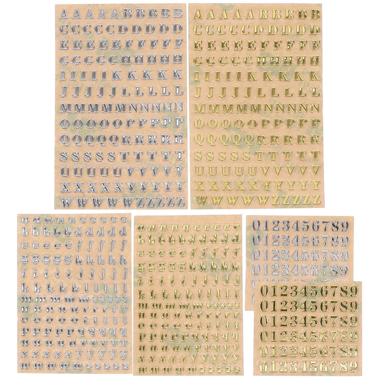 Autocollants de lettres métalliques dorées et argentées pour scrapbooking 24 feuilles