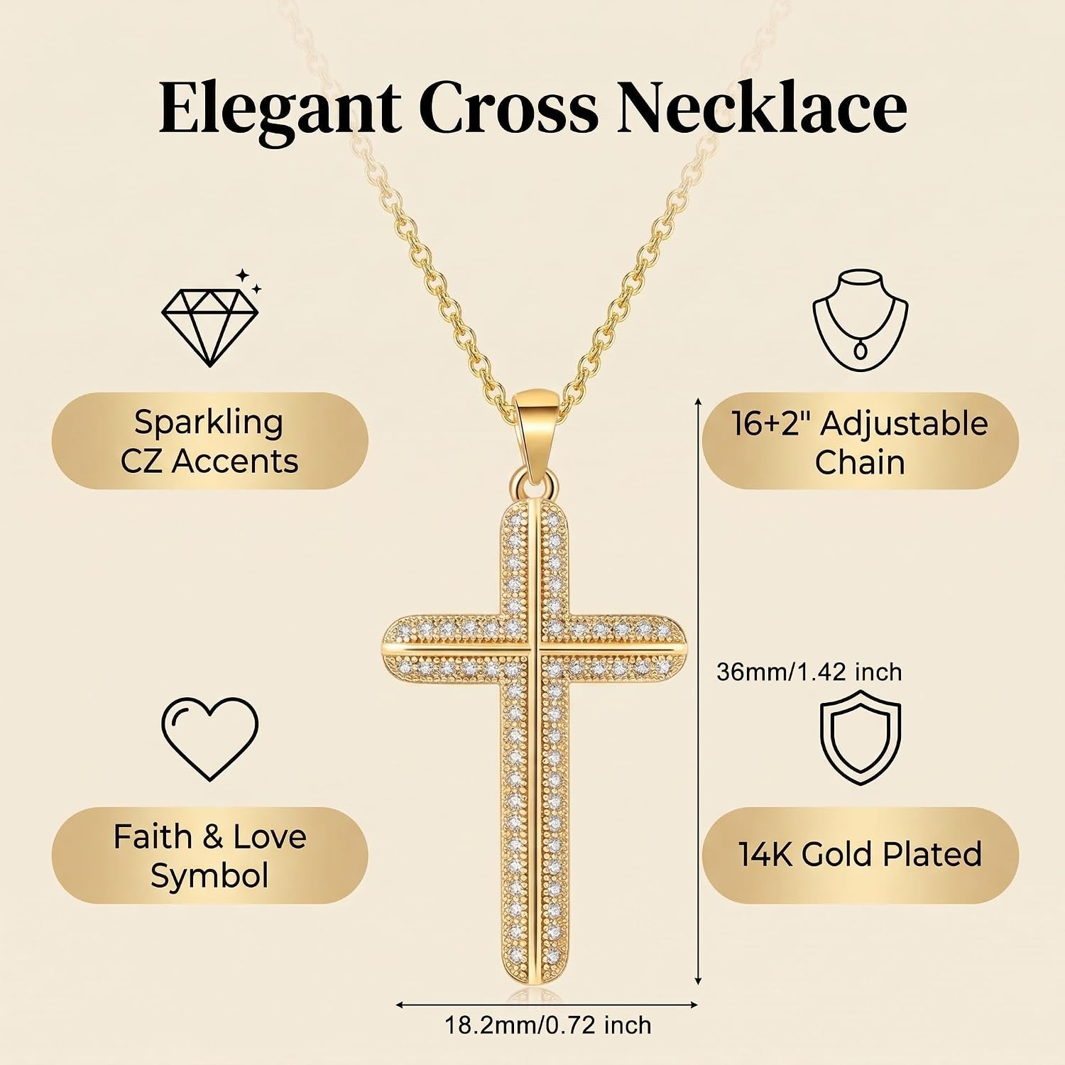 Cross Necklace for Women 14K Gold Christian Faith Religious Jewelry Cross Cubic Zircon Pendant for Mom Valentine's Day Birthday Gift