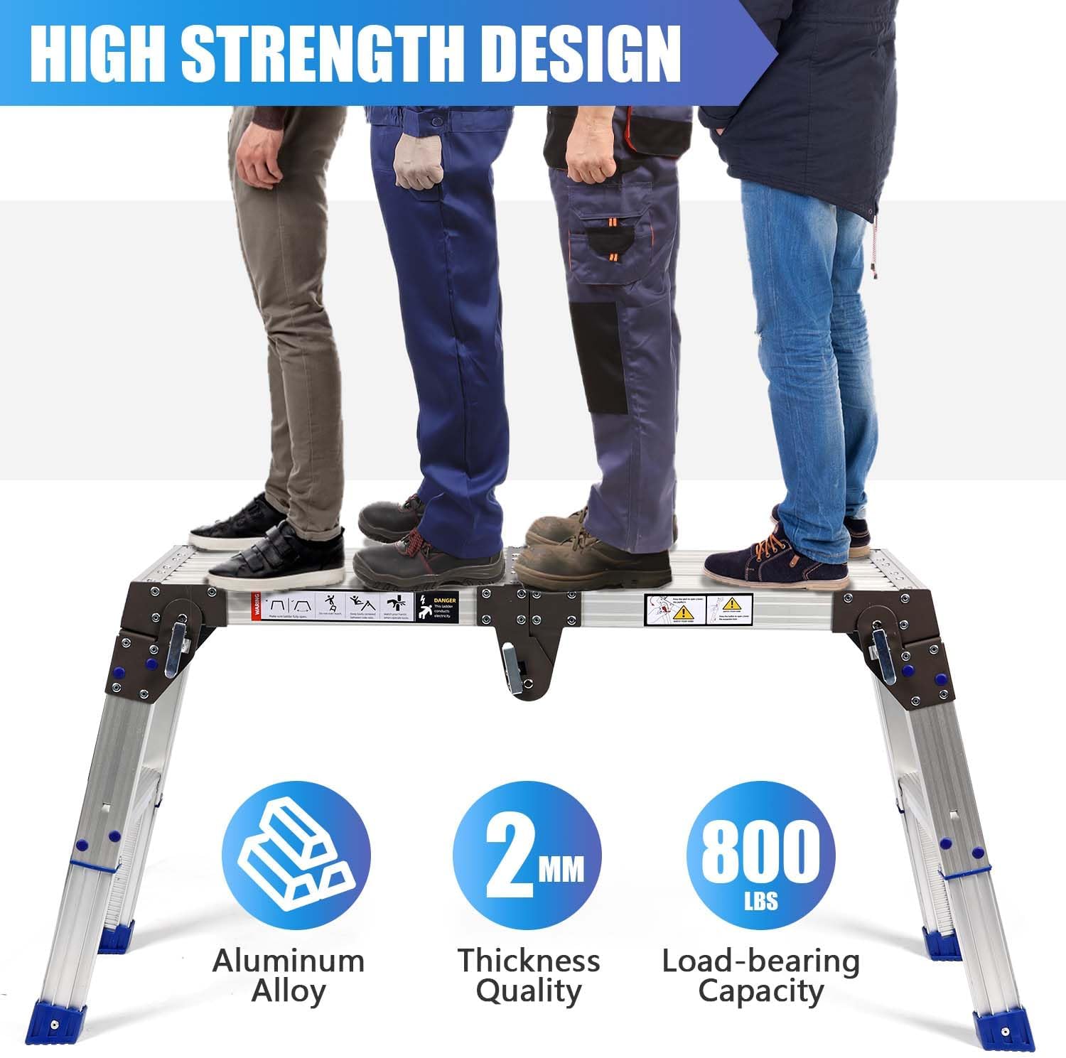 14-20" Aluminum Work Platform Ladder 26-Level Precise Adjustable, 800LBS Heavy Duty Step Stool, Non Slip Sturdy Safe Stand Platform Bench for Outdoor Uneven Ground Car Washing Home Painting