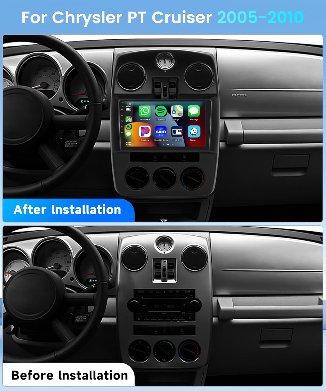 【4+64G】 for Chrysler PT Cruiser 2005-2010 Android Car Radio Stereo,Wireless CarPlay Android Auto,9 inch IPS Touchscreen Car Stereo Bluetooth5.0, GPS, WiFi, SWC,59UI,32EQ AI DSP + HD Backup Camera