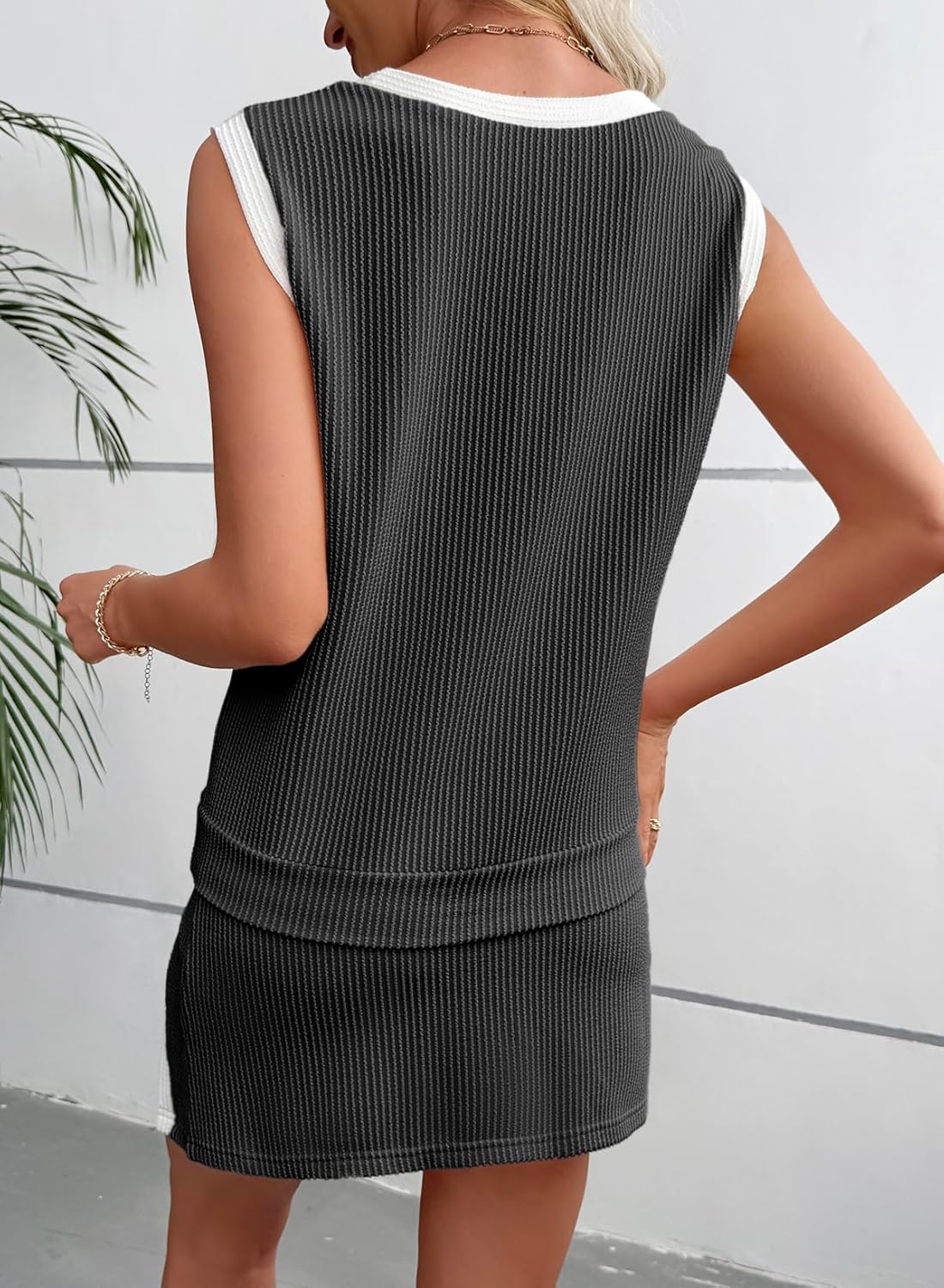 EVALESS 2 Piece Sets for Women Summer Outfits Ribbed Knit Tank Top and Split Lined Skirt Two Pieces Lounge Matching Set - Image 2