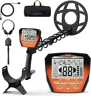 OMMO Detector de Metales Profesional para Adultos y Niños, Detectores de Metales Recargable por USB, 6 Modos, Alta Precisión, Bobina Impermeable IP68, Metal Detector con Pala, Naranja