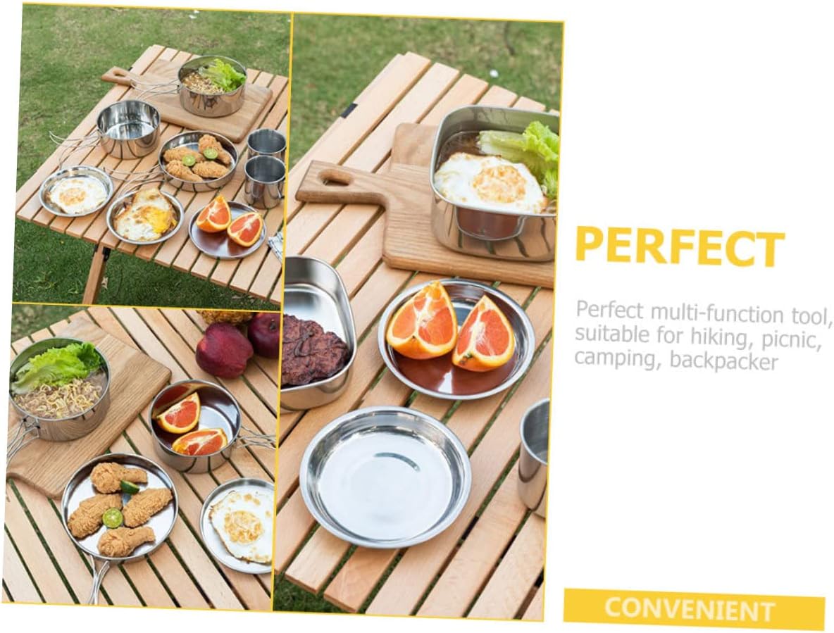 1set Compact Stainless Steel Camping Cookware Portable Handle Pot and Pan for Outdoor Cooking for Hiking Picnics Bbqs and Camping Activities